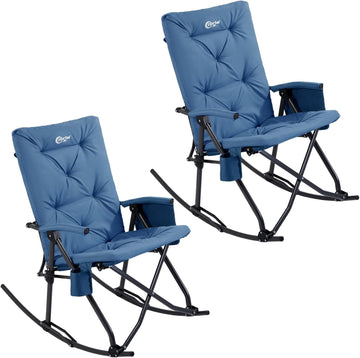 Thick Padded Folding Rocking Camping Chair Outdoor 400 LBS Blue