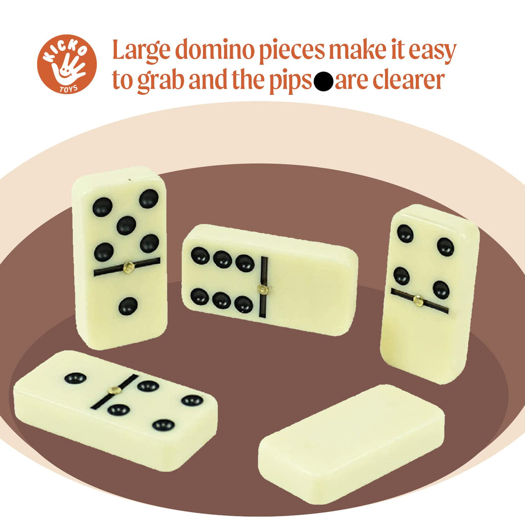 Premium Classic Domino Set - Jumbo - Double Six - 28 Thick Pieces in Durable Wooden Vegan Leather Box for Boys - Set of 28