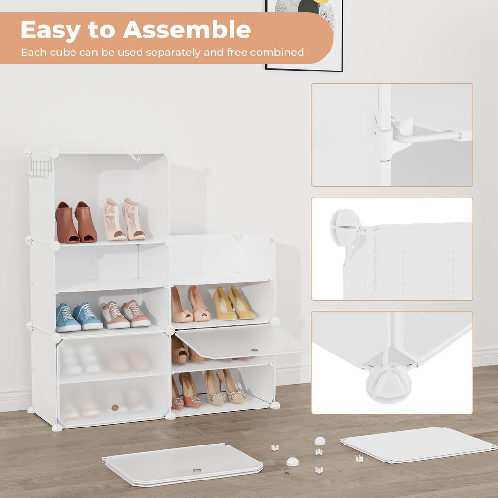 Shoe Rack 8 Tier Shoe Storage Cabinet with Door 32 Pair Tall Shoes Rack Organizer Free Standing Expandable Stable
