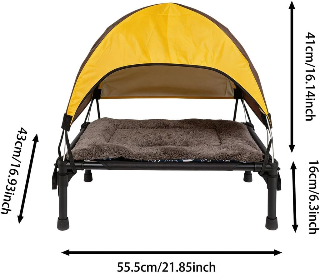 Outdoor Dog Bed with Canopy, Elevated Portable Pet Cot with Removable Shade Cover, Breathable Water Resistant Pet Rest
