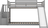 Twin Over Twin Bunk Bed with Slide and for Storage Staircase for Teens, Boys or Girls, No Box Sping Needed