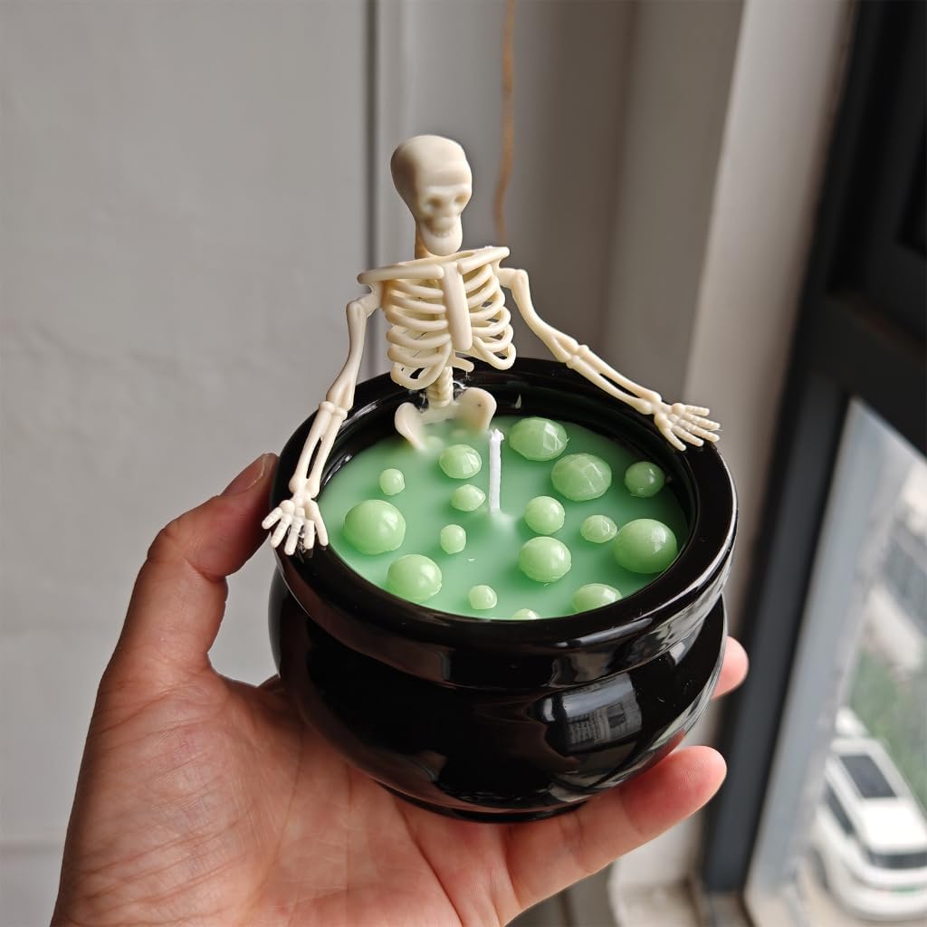 Halloween Shelf Candle Accent with Figure Top and Ceramic Vessel