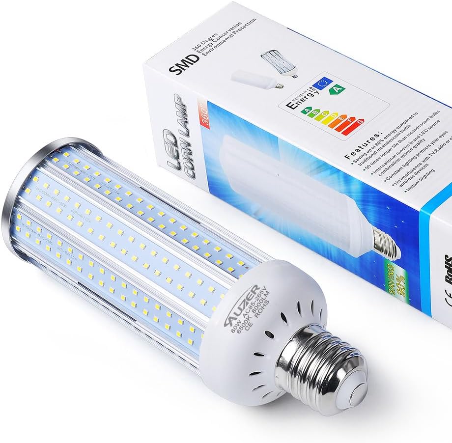 80W LED Corn Light Bulb, Large Mogul E39 Base, 8000-Lumen, 6500K Daylight Cool White, AC 85V-265V, LED Corn Bulb