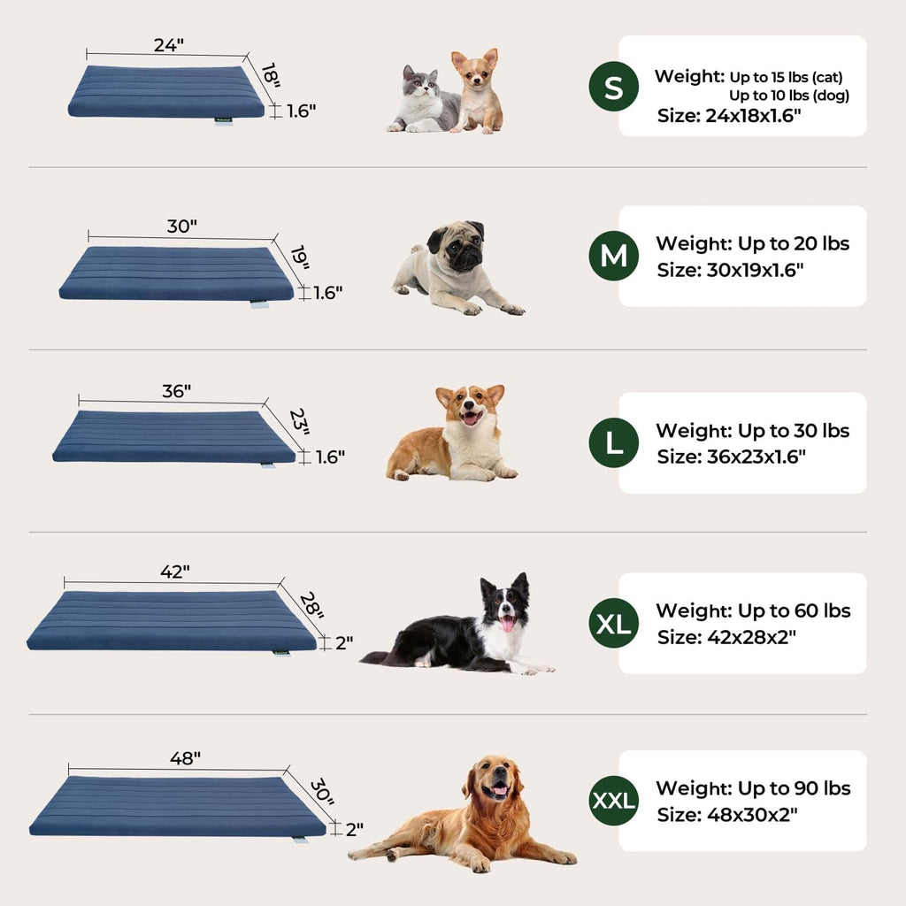 Dog Crate Bed, Orthopedic Dog Bed Pad with Waterproof Liner, Washable Crate Foam Pet Mat for Large, Medium, Puppy