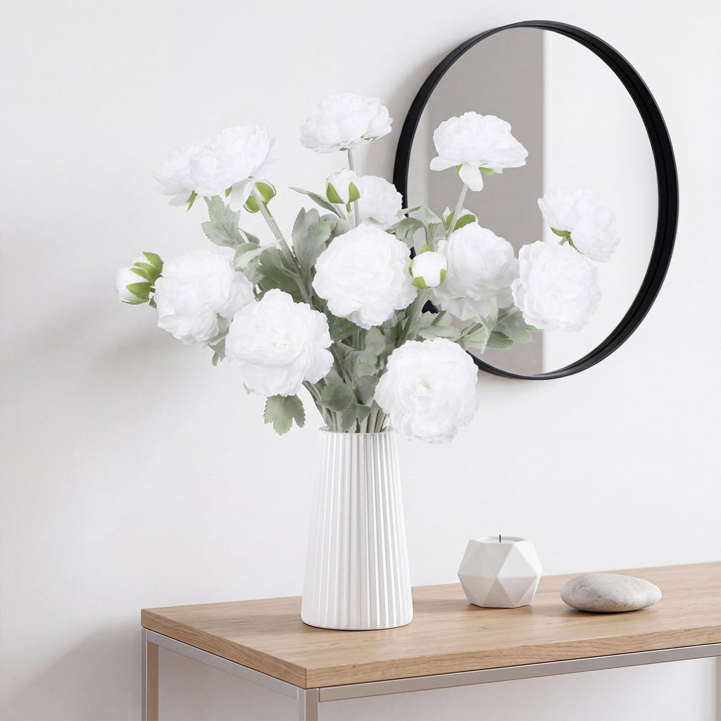 Pure White Peonies Artificial Ranunculus Silk Flowers 18Heads