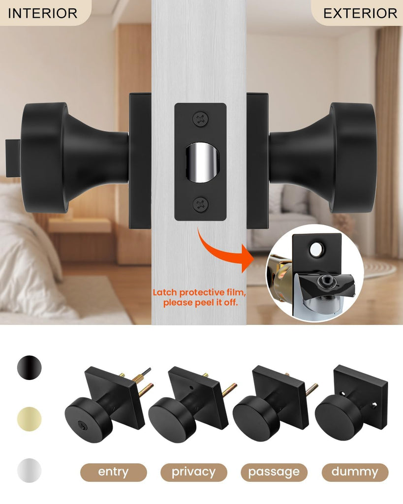 Black Entry Door Knobs with Lock and Key, Keyed Alike (2 Pack)