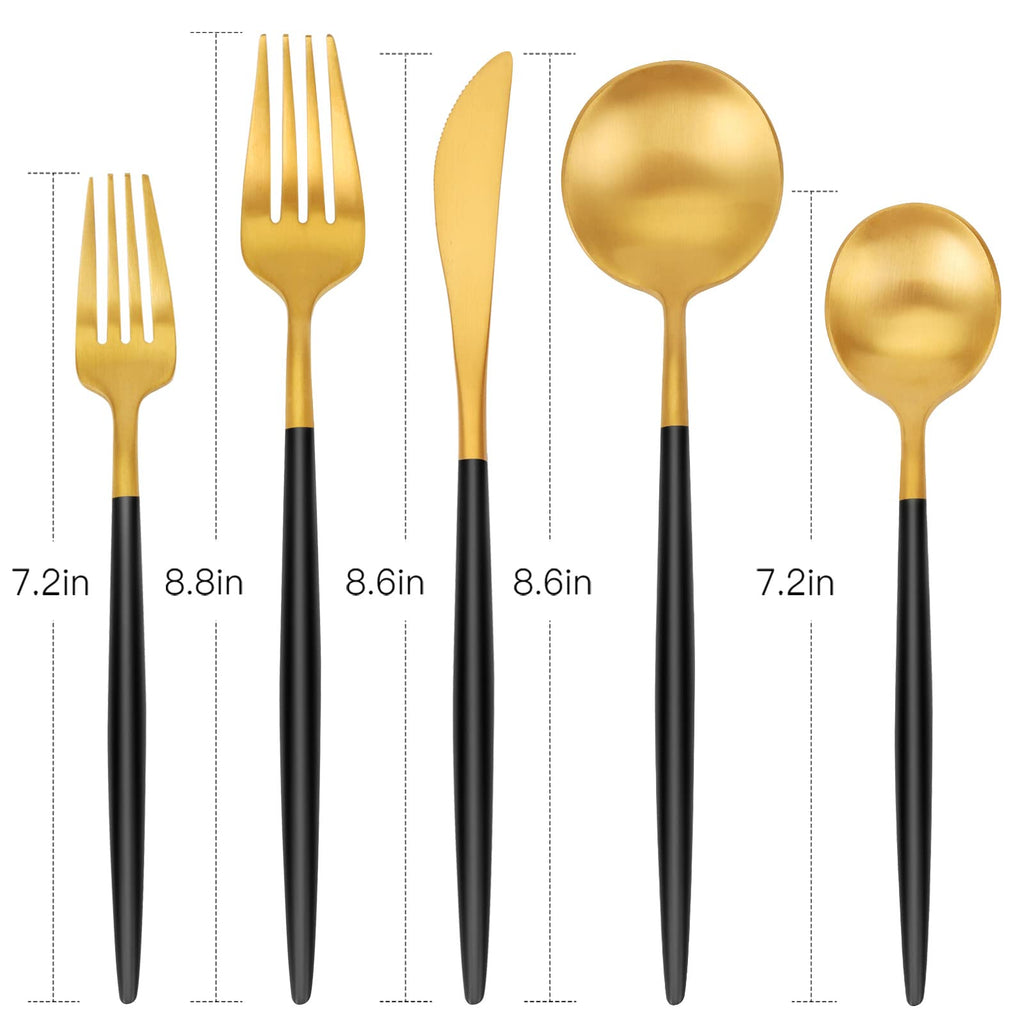 Matte Gold Silverware Set - Stainless Steel Satin Finish Flatware Service for 6, Kitchen Utensil Set