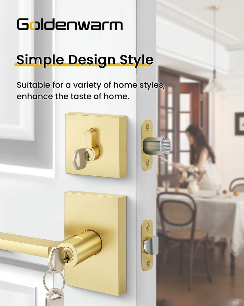 Gold Exterior Door Lock Set,Zinc-Alloy Front Door Handles,2 Pack