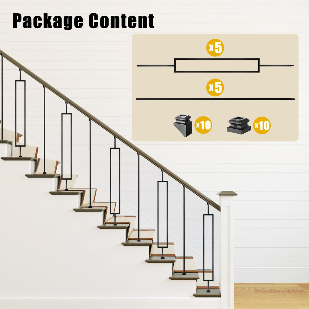 Deck Balusters, 10 Pack Wrought Iron Balusters, 1/2" Deck Railing Stair Metal Deck Spindles, Staircase Baluster W/ 20
