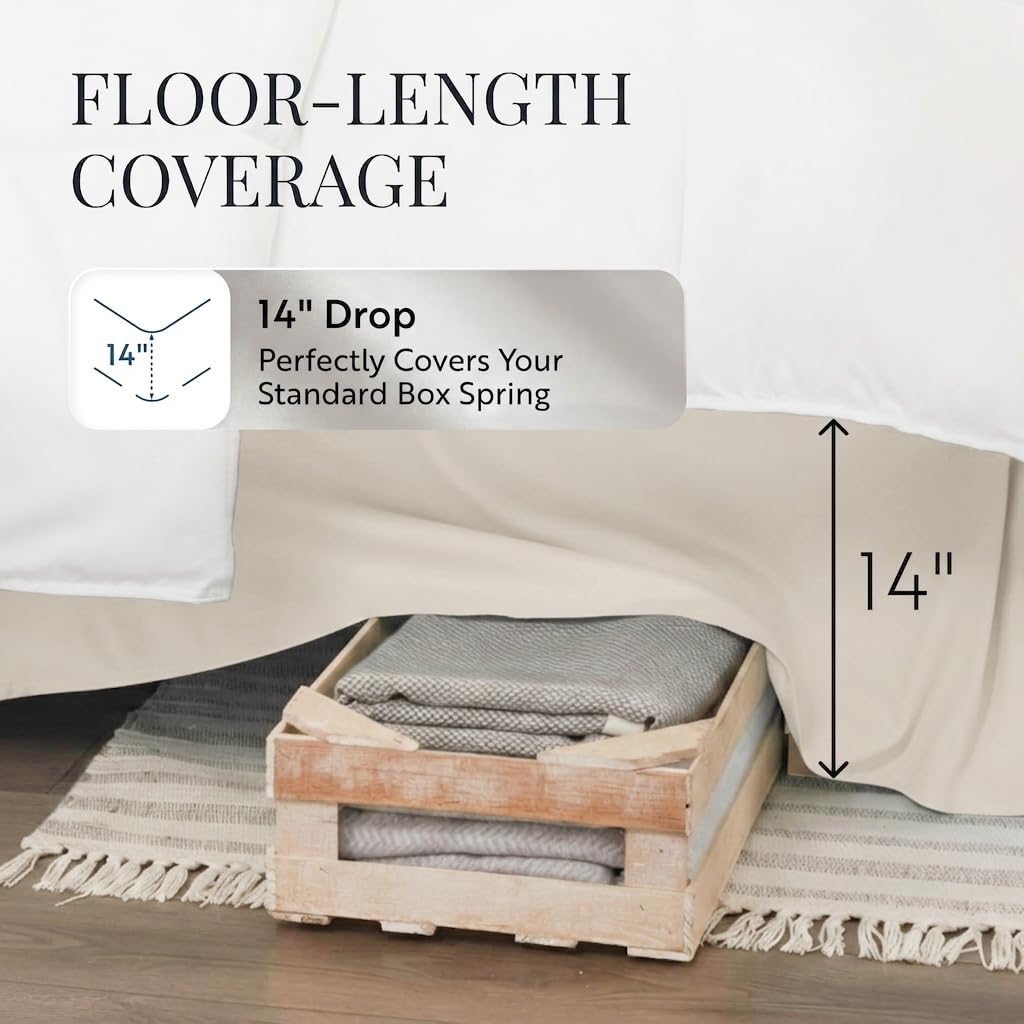 Bed Skirt - Ultra Soft Microfiber - Easy Fit with 14 Inch Tailored Drop - Hotel Quality, Shrinkage & Fade Resistant
