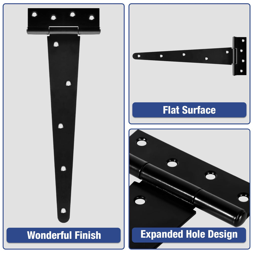 T Strap Black Gate Hinges 12 Inch for Barn Shed Door 2.5mm 4 Pack