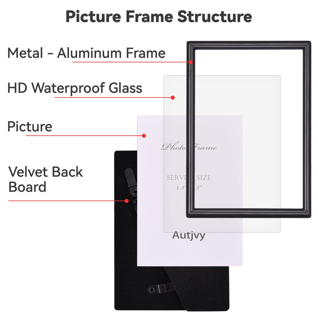 5x7 Matte Black Aluminum Picture Frame 2 Pack HD Glass Wall & Tabletop