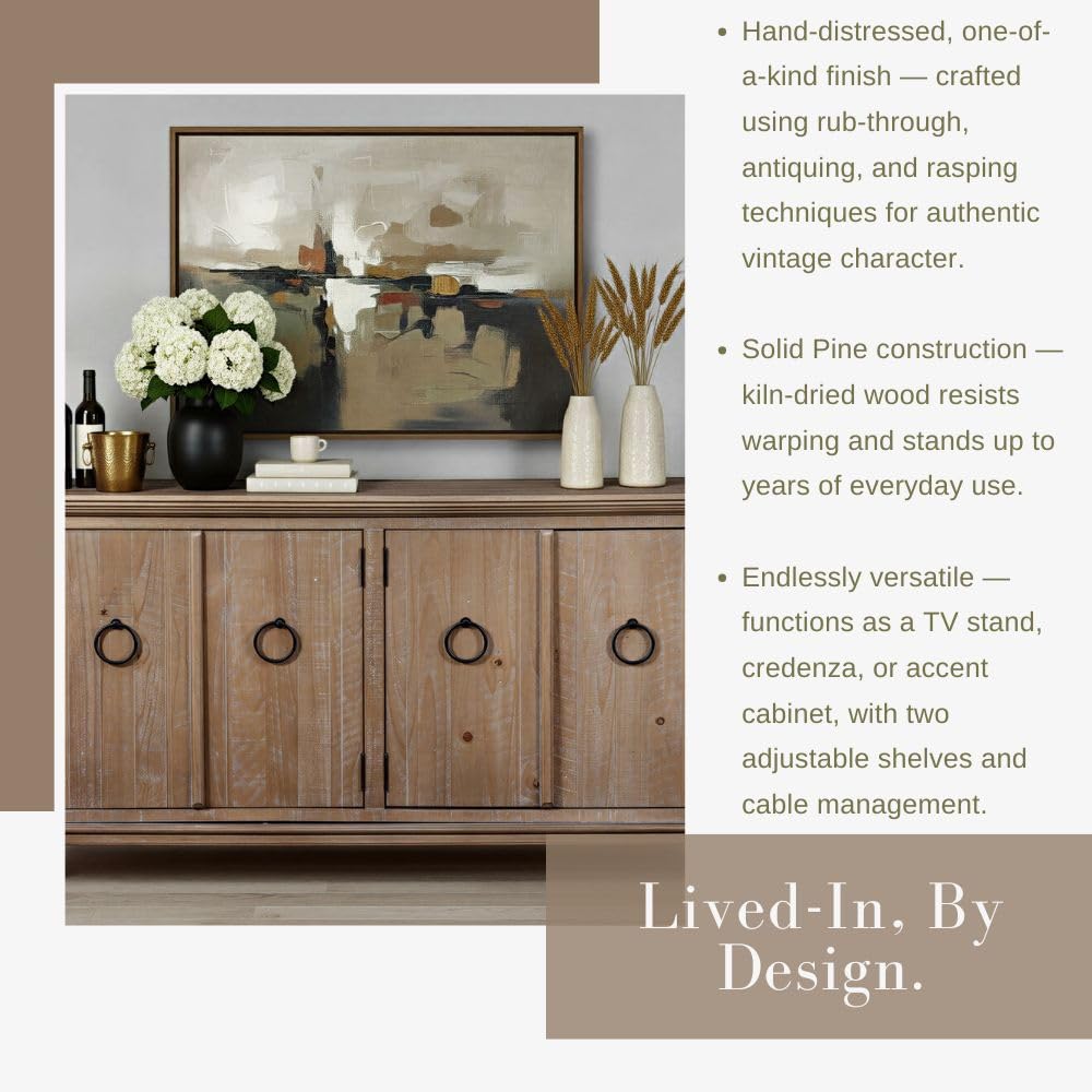 Garden District 65" Solid Wood TV Stand, Driftwood