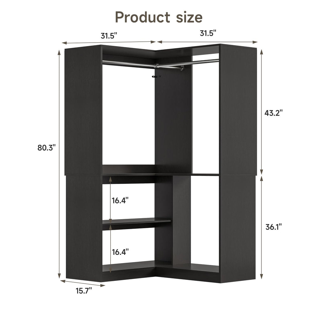 W5 Corner Closet System with Chrome-Plated Hanging Rods & Shelves