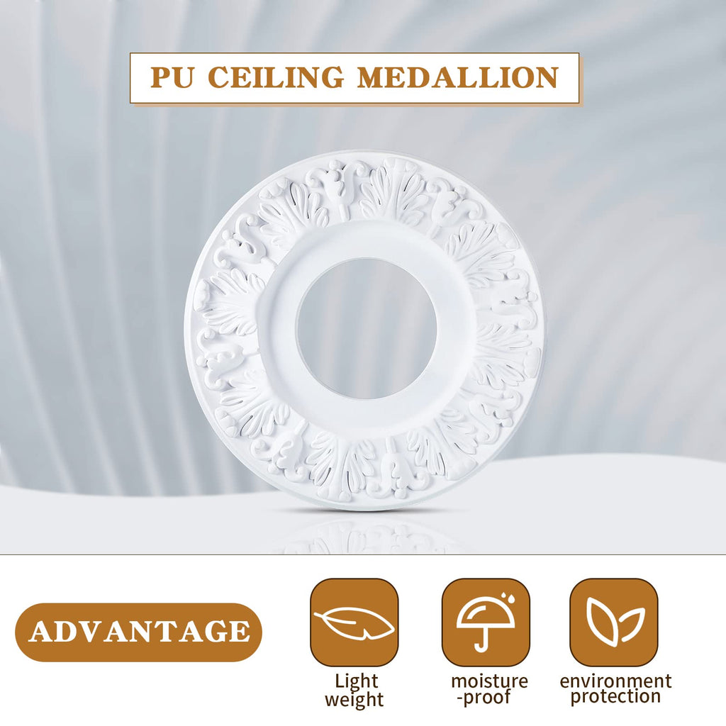 2 Pcs 10 Inch White Ceiling Medallions, PU Light Fixture Decor