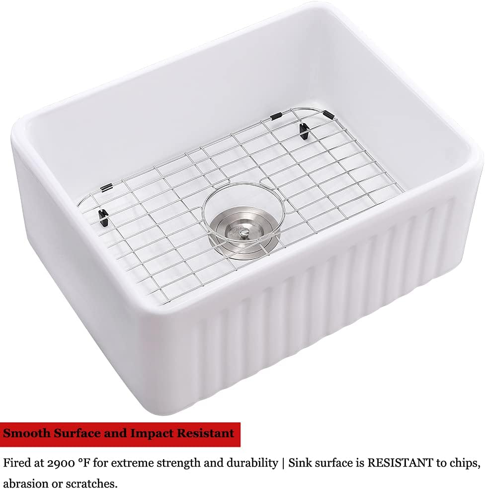 24 Inch Small White Farmhouse Sink, Apron Front Sink | 24x18 Farm House Farmer Style Sinks, Easy to Clean, Resistant