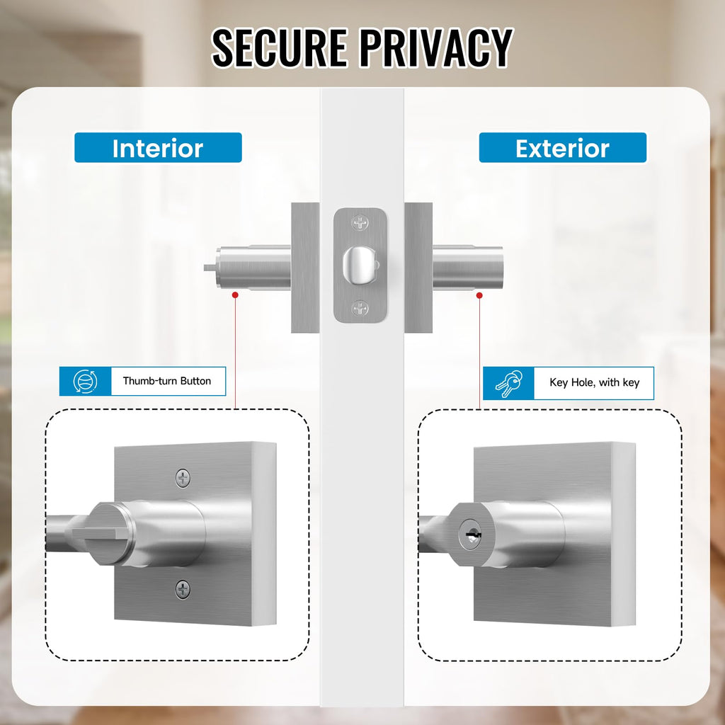 2 Pack Entry Door Handles with Lock and Key,Exterior Lock Set