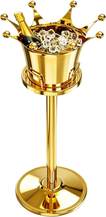 Royal Ice Bucket with Stand, Gold Ice Bucket,Stainless Steel Light-Luxury Standing Wine Bucket,Crown Design with 8