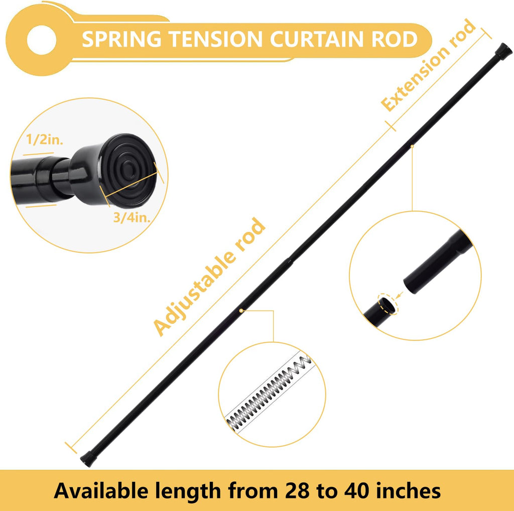 Tension Curtain Rod Adjustable 28-40 Inch, 2 Pack, Black
