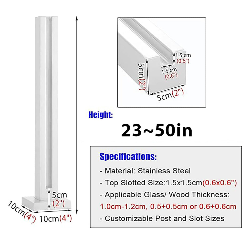 Glass Railing Post, No-Punch / 304 Stainless Steel Glass Railing Spigot with Slots & Base, Heavy-Duty Clamp Bracket