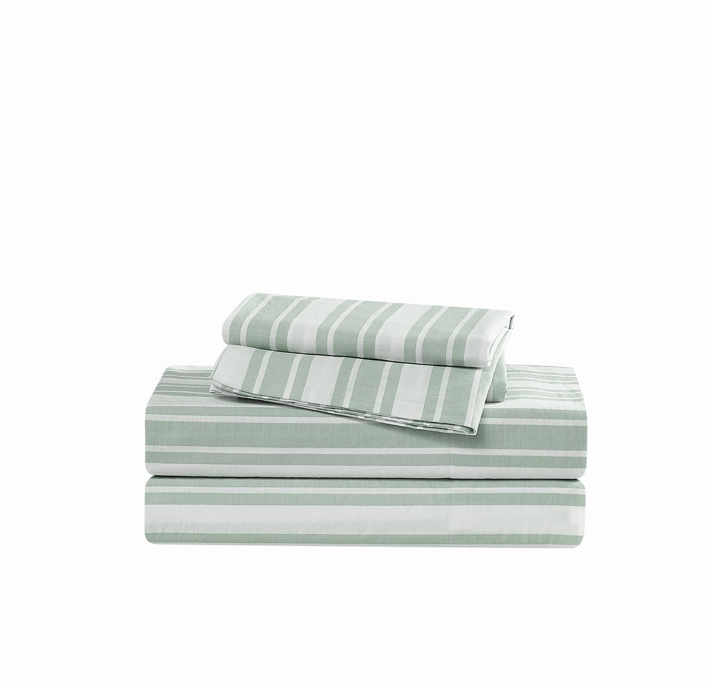 Wide Ticking Stripe Green 4 Piece Sheet Set