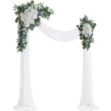 White Artificial Wedding Arch Flowers Kit (Pack of 3) with 26Ft White Shiny Arch Draping Fabric for DIY Wedding Party