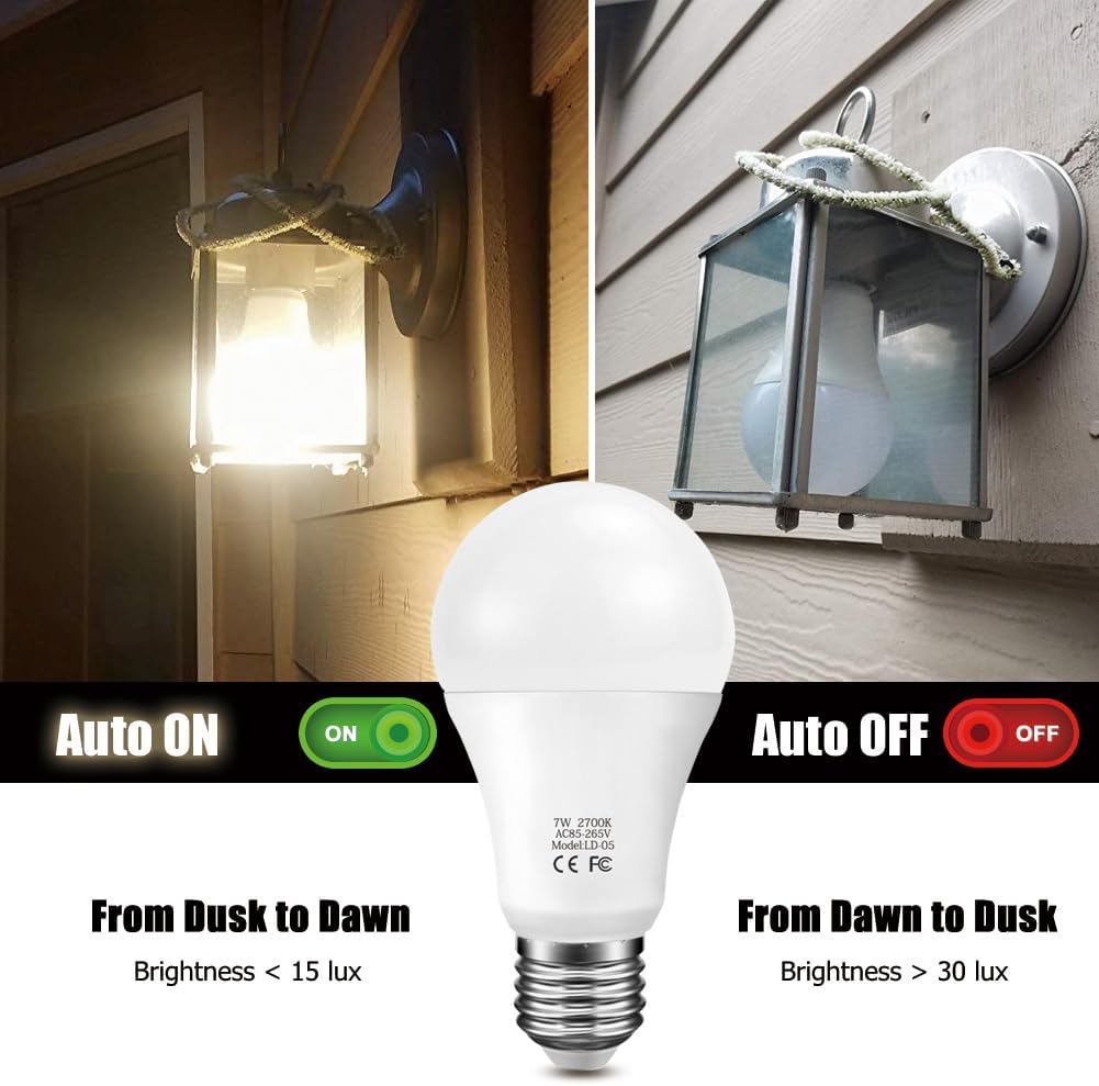 Sensor Lights Bulb Dusk to Dawn LED Light Bulbs Smart Lighting Lamp 7W E26/E27 Automatic On/Off, Indoor/Outdoor Yard