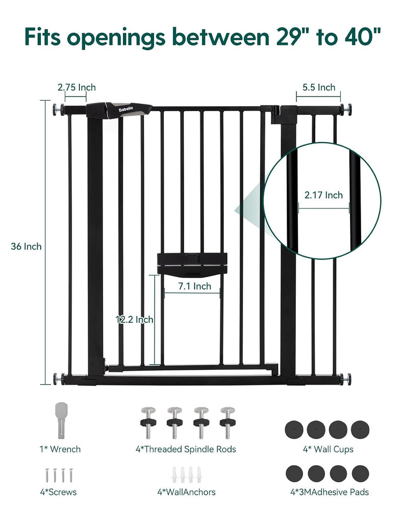 36" Tall Pet Gate with Cat Door, CatPrivilege II, 29-40", Black