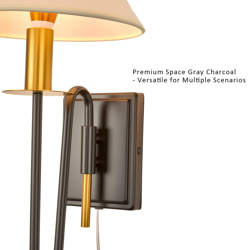 Plug in Wall Lamp,Plug-in or Hardwired Installation Wall Sconce with Beige Fabric Shade for Wall Painting,Modern