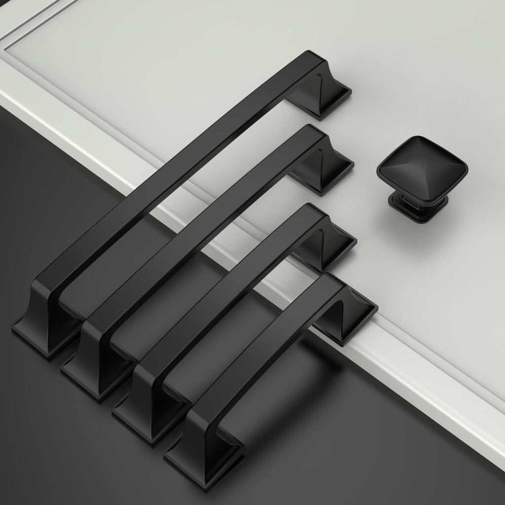 10 Pack Matte Black 3-3/4 Inch(96mm) Hole Centers Kitchen Cabinet Pulls Hardware Kitchen Handles for Cabinets