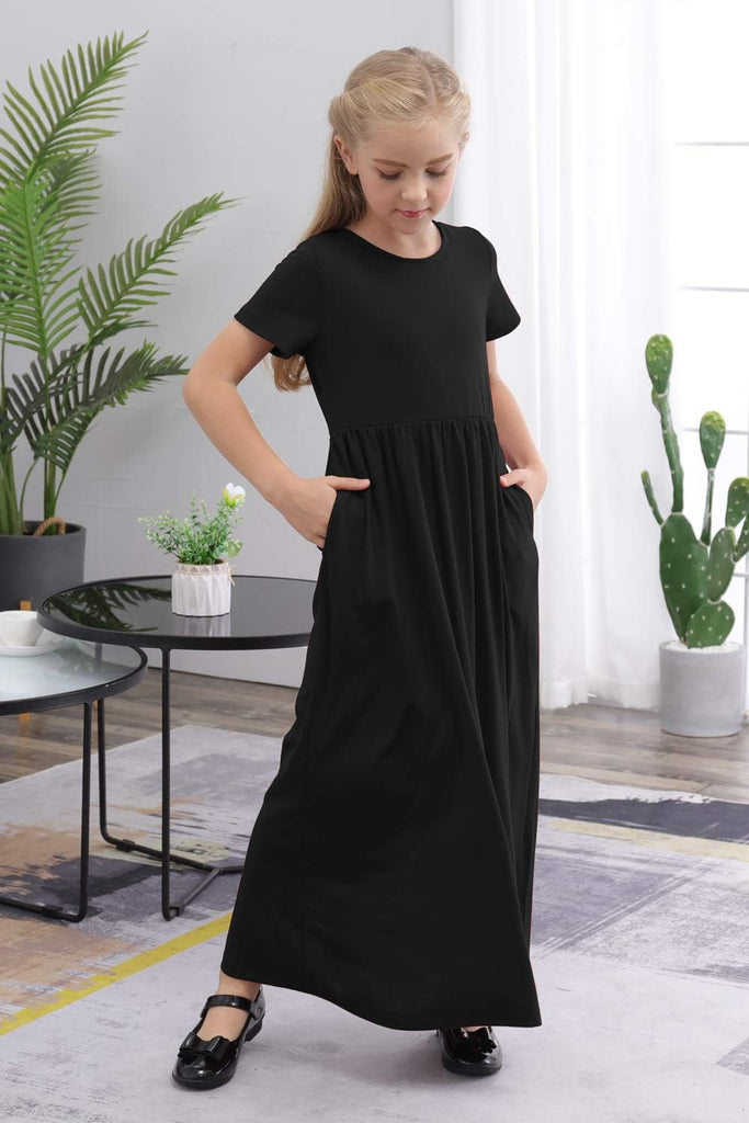 Girls Modest Casual Maxi Dress with Pockets