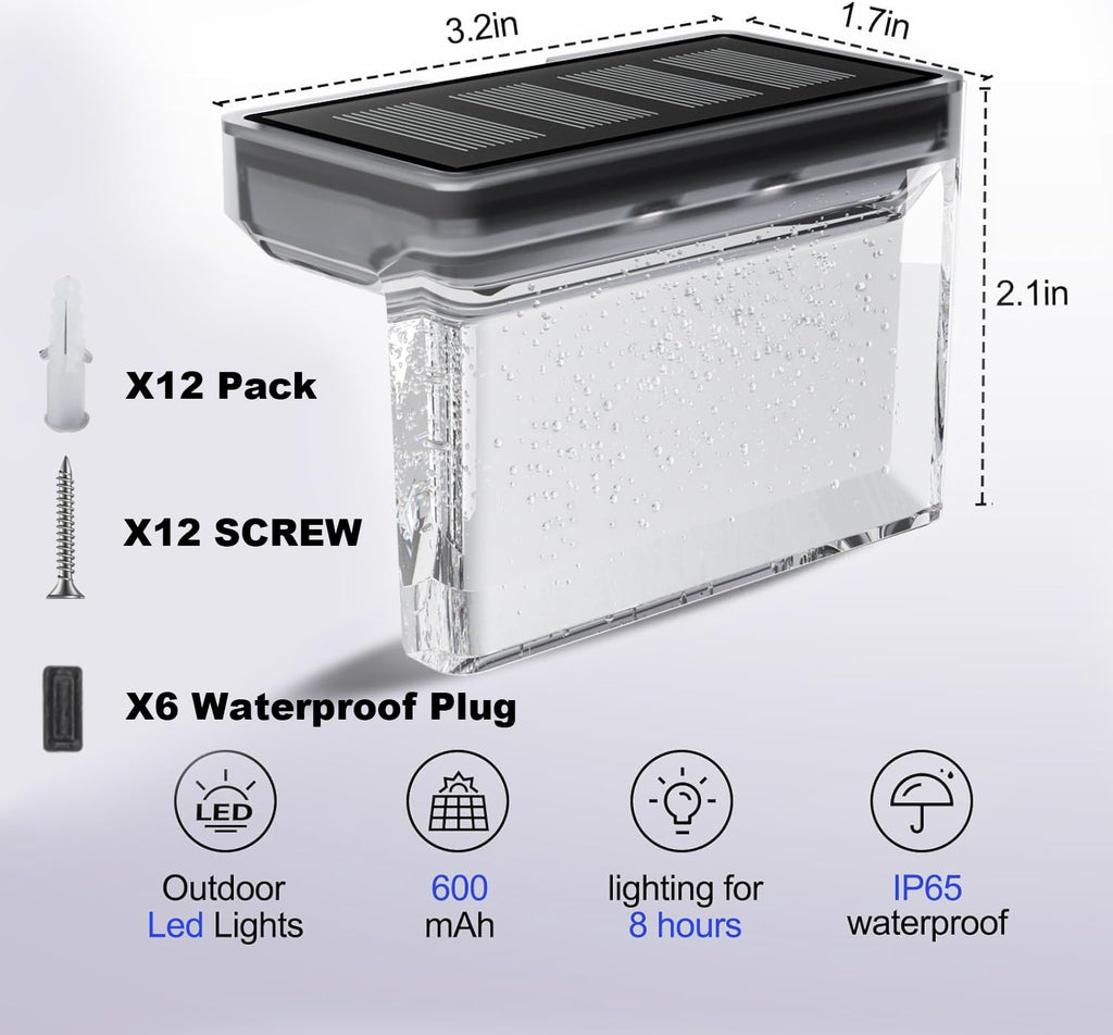 Solar Deck Lights Outdoor, Fence Lights Waterproof LED for Stairs