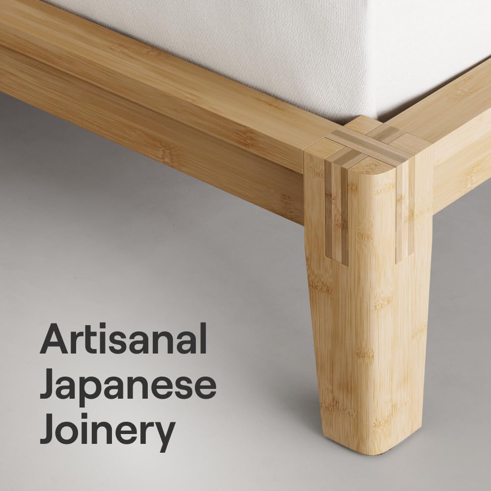 Bamboo Platform Bed Frame - Full - Natural - Floating Center Support Legs - 12" Height - Easy Tool Free Set Up