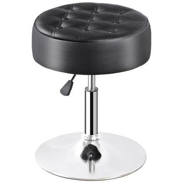Vanity Chair Stool Modern Tufted Round Ottoman Stool Swivel Makeup Chair Bedroom Living Room (Black)