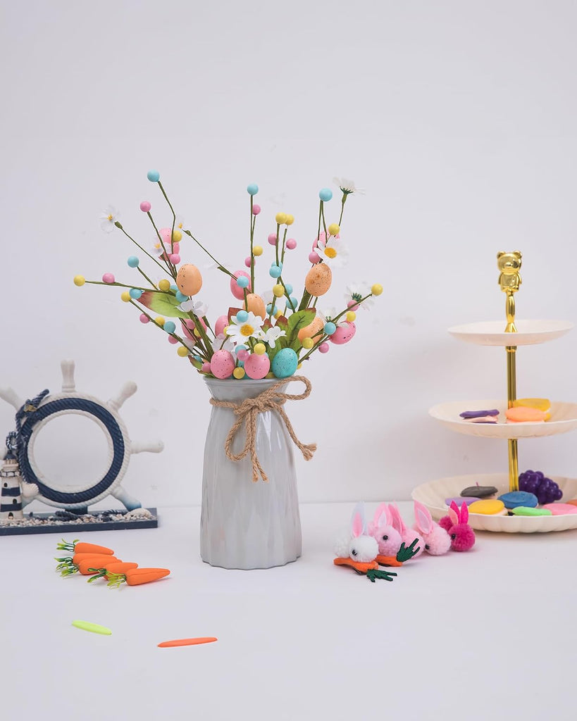 Artificial Easter Floral Stems Easter Egg & Berry Spray Stems, Pastel Spring Flower Twig Branches - Set of 3