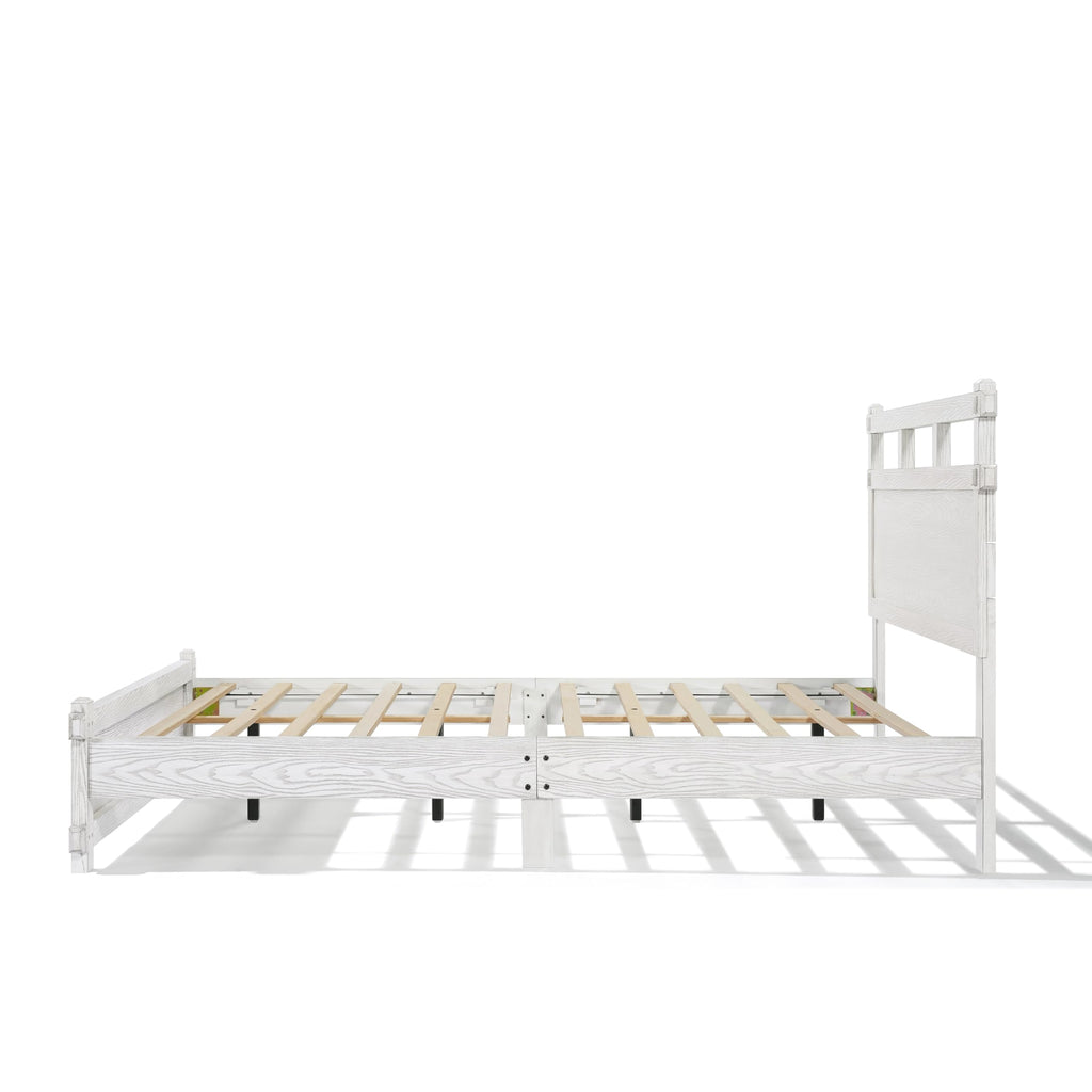 Laramie Farmhouse Bed Frame, Wooden Bed Frame with Two Tier Headboard and Wood Slat Support, Wood