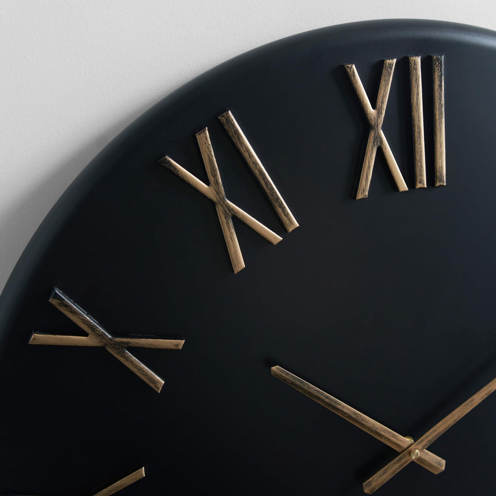 Large Modern Wall Clock, 24 inch, Matte Black, Metal Face, Quartz Movement