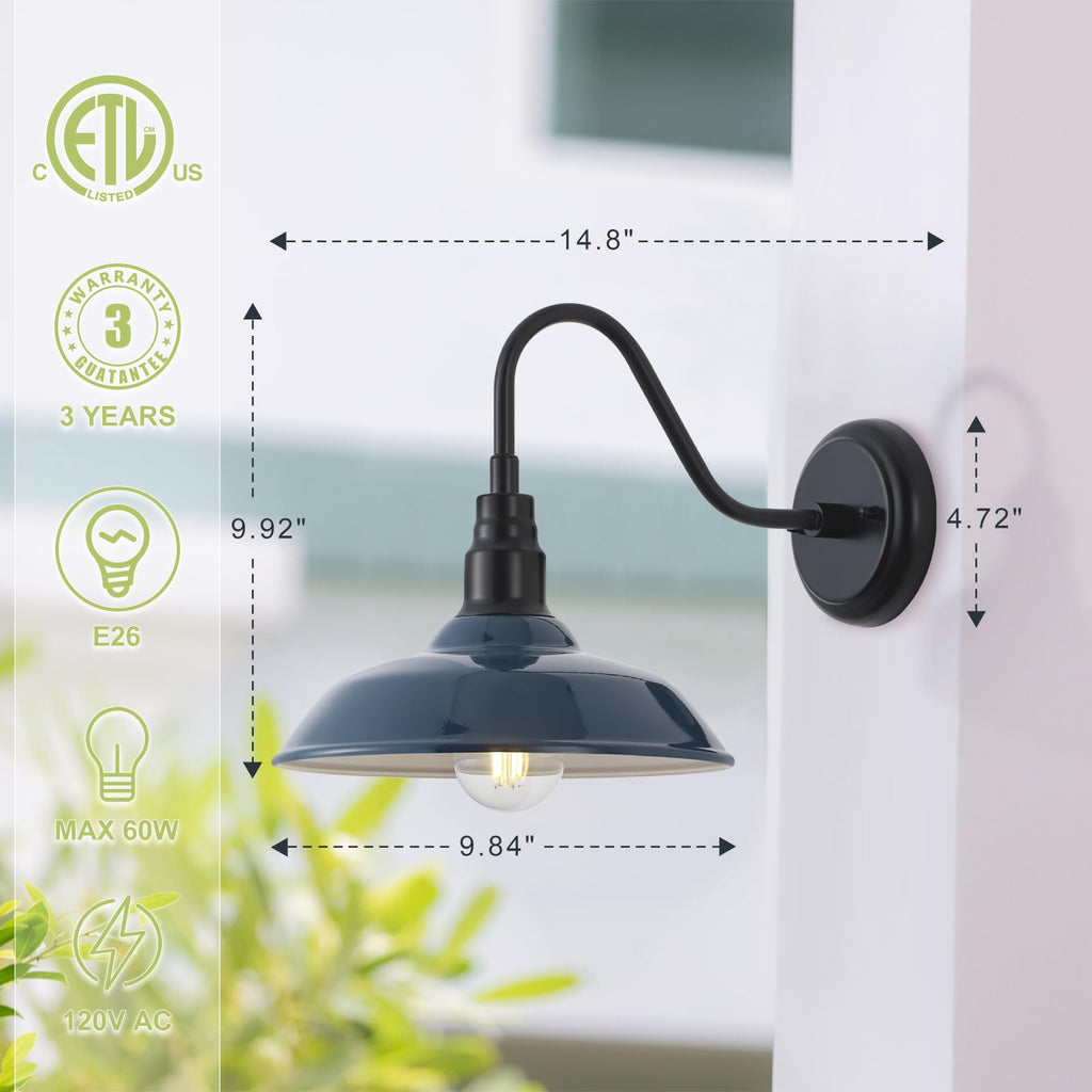 10 Inch Dome Gooseneck Lights Outdoor, Indigo Blue Exterior Barn Light, Outdoor Farmhouse Lights Fixture, Outside