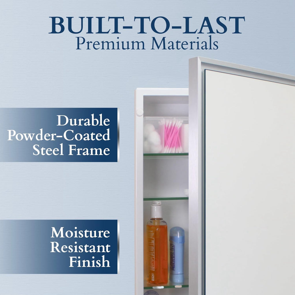 16x26 Parker Metro Metal Framed Rectangle Recessed Bathroom Medicine Cabinet, Floating Mirror, 14x24 in-Wall Opening