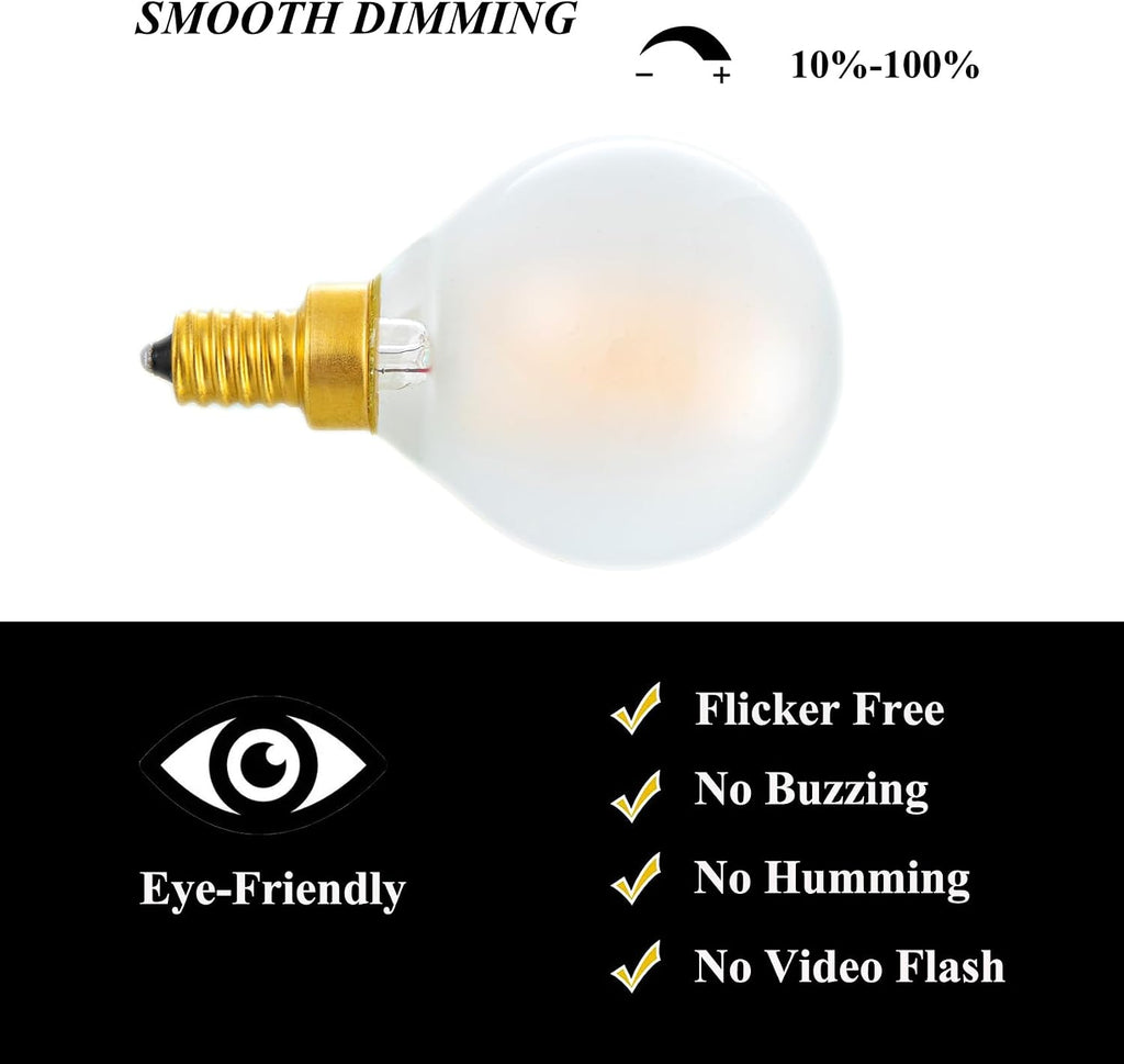 G16.5 Light Bulb 40 Watt Equivalent E12 Candelabra Base Globe LED Bulbs, E12 LED Globe Bulb Dimmable 4W 2700K Warm