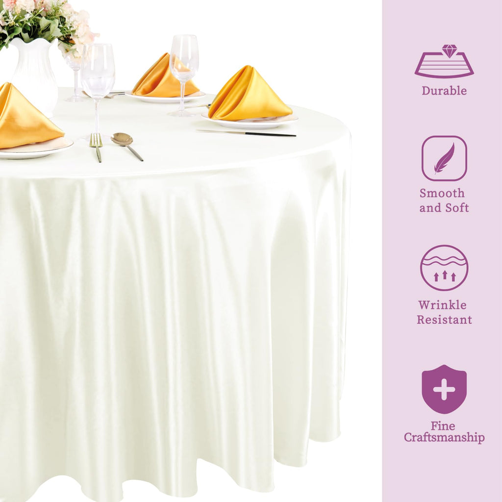 Ivory Satin Tablecloth, 6 Pack 120 Inch, Round Table Cloth Silk