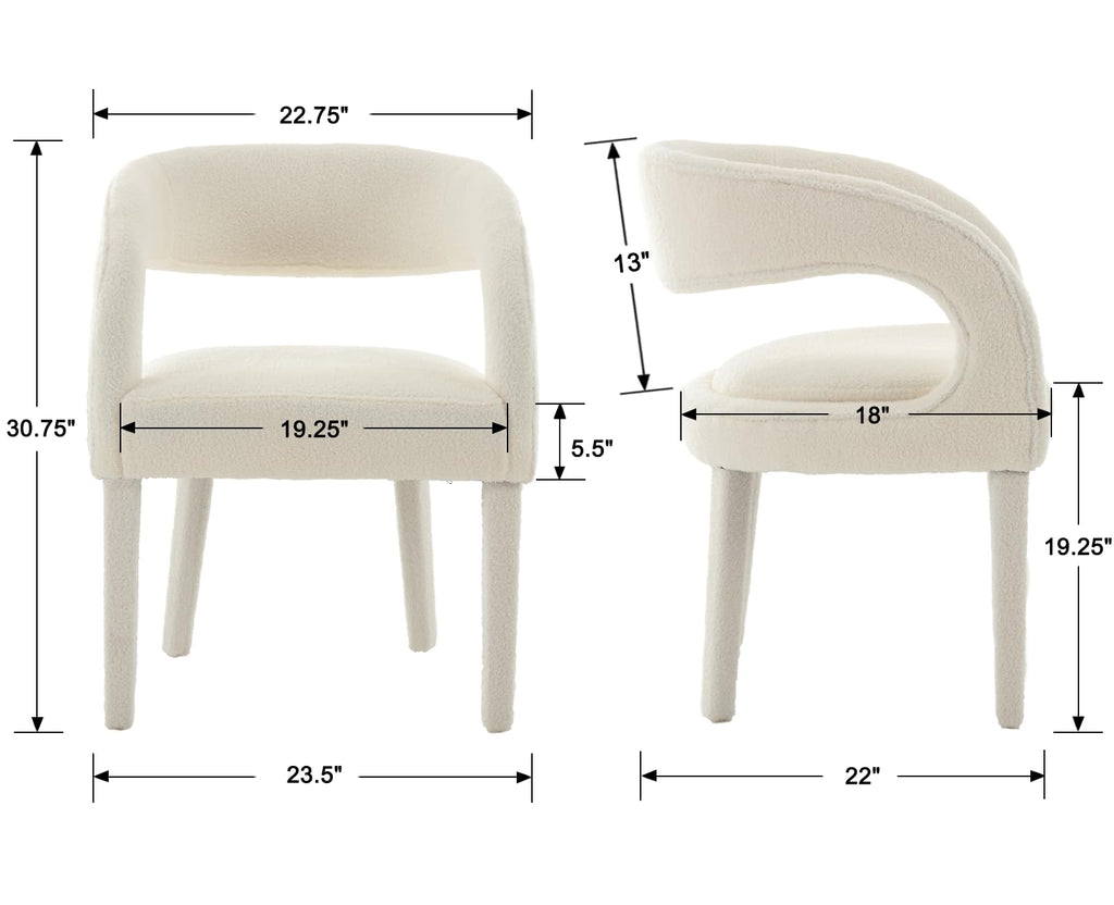 White Upholstered Dining Chairs Set of 2 Modern Kitchen & Dining Room Chairs Kitchen Chairs with Arms/Open Back Comfy