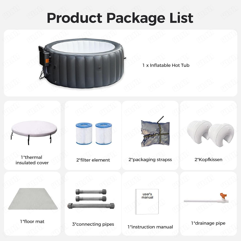 Inflatable Hot Tub 2-3 Person with 130 Jets & LED Lights, PVC Construction Hot Tub with One-Click Inflation, Portable