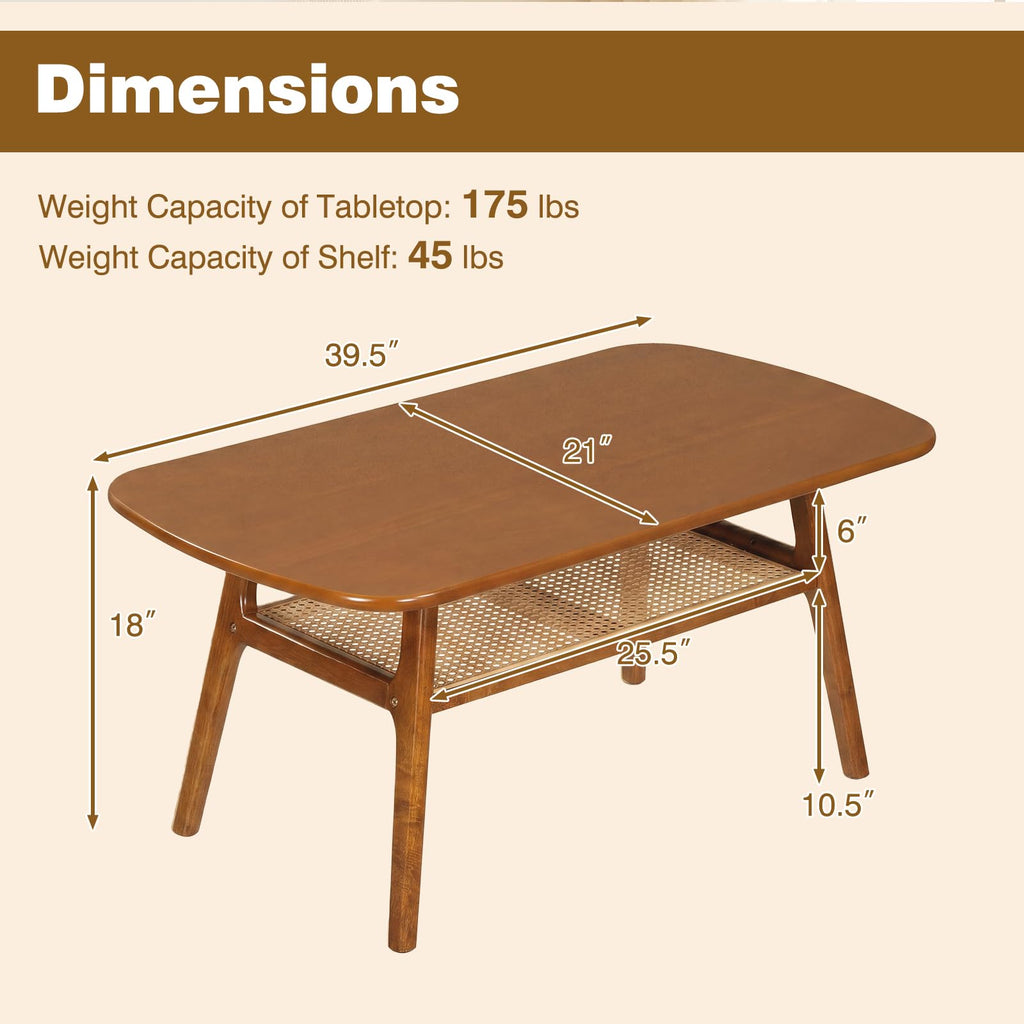 Rattan Coffee Table, 39.5" Wood Coffee Table Walnut