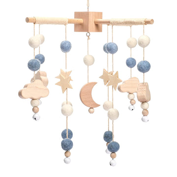 Boho Baby Crib Mobile Decor - Wooden Moon and Stars Nursery Mobiles with Cloud for Bassinet Starry Night Soft Felt