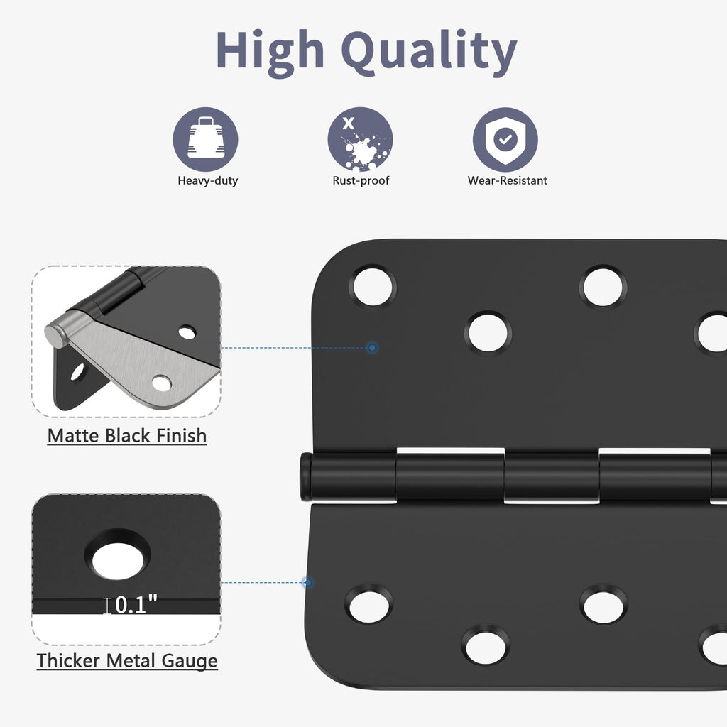 Door Hinges 4 Inch, Matte Black Exterior Door Hinges 3 Pack