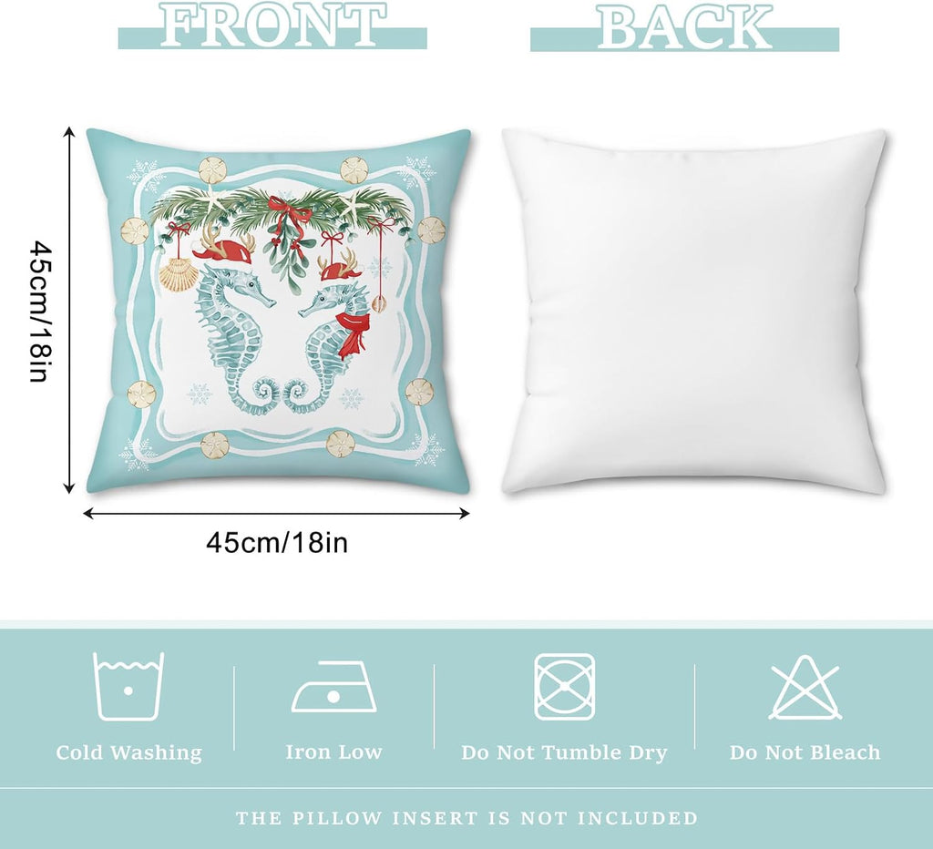 Christmas Coastal Throw Pillow Covers 18x18 Inches - Set of 4