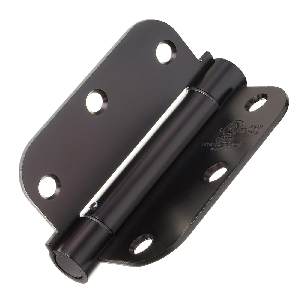 2 Pack) Heavy-Duty 3-1/2" Self-Closing Spring Door Hinge with 5/8" Radius Corners, UL Listed - Oil Rubbed Bronze
