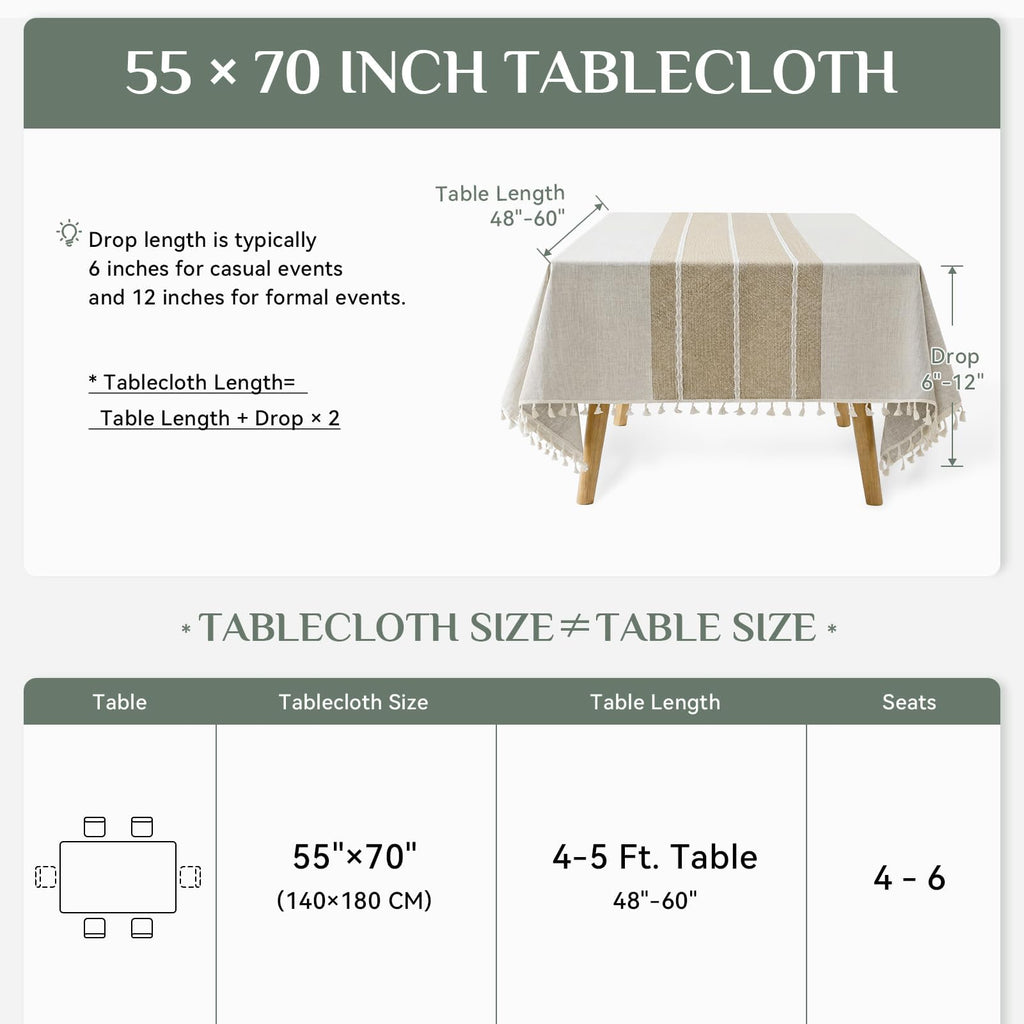 Fall Linen Rectangle Tablecloth with Tassel, 55 x 70 Inch