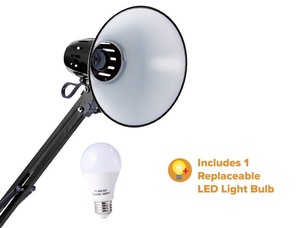 Office VLF100D Swing Arm Desk Lamp, Metal, 36" Reach with Multi-Joint Adjustment, Includes Replaceable LED Bulb